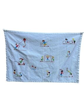 Vintage Hand Embroidered Children’s Playtime Textile/Café Curtain 29.5”x20”